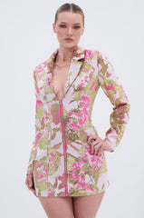 PRETTY IN PINK BROCADE BLAZER DRESS