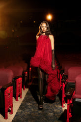 ARI TULLE HIGH LOW DRESS IN BURGUNDY