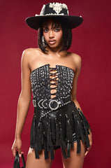 POPSTAR BLACK DENIM CORSET WITH RHINESTONE