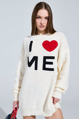 LOVE MYSELF PRINTED SWEATER DRESS