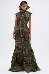 NOW YOU SEE ME CAMO PRINT MAXI DRESS
