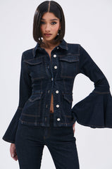 LIVIN' EXTRA FLARE SLEEVE DENIM BUTTON DOWN