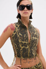 DARIA STUDDED CAMO SIDE LACE TOP