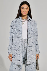 NEVER LOSE ME DISTRESSED BUTTON DOWN LIGHT BLUE DENIM SHIRT