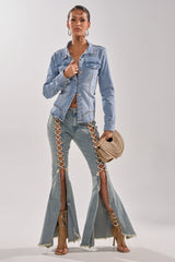 CRAZY ENOUGH LACE UP FLARE DENIM