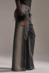 FREAKING FIRE EMBELLISHED DENIM