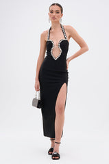 A PHONE CALL AWAY RHINESTONE BANDAGE MIDI DRESS