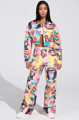 ELECTRIC PRINTED DENIM CARGO PANTS