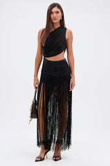 GINA SINGLE SHOULDER FRINGE TOP