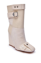 AZALEA WANG ALLONA BONE CHUNKY SQUARE TOE BOOT