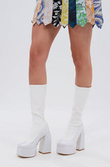 AZALEA WANG AURONNE WHITE AND RHINESTONE CHUNKY BOOT