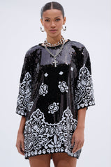 BOUJEE BANDANA SEQUIN MINI DRESS IN BLACK