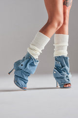 AZALEA WANG BIRD SONG DENIM OPEN TOE SNAP BOOTIE