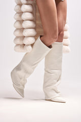 AZALEA WANG BRETANGE WOVEN PU FOLD OVER BOOT IN WHITE