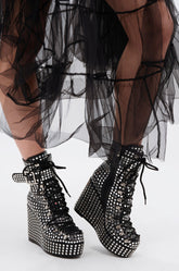 AZALEA WANG FERDY BLACK PLATFORM EMBELLISHED BOOTIE