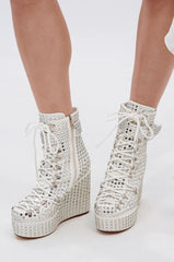 AZALEA WANG FERDY WHITE PLATFORM EMBELLISHED BOOTIE