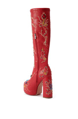 AZALEA WANG FLIPPER RED PU WITH EMBELLISHMENTS CHUNKY BOOT