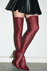 AZALEA WANG FREJYA BURGUNDY LEOPARD LACE THIGH HIGH BOOT