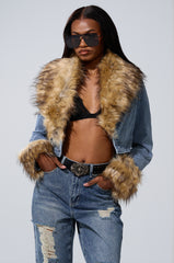 NEW GISELE CROPPED FUR TRIM JACKET