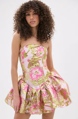 PRETTY IN PINK BROCADE MINI DRESS