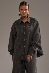 BLING BLING DENIM BUTTON DOWN TOP IN BLACK