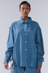BLING BLING DENIM BUTTON DOWN TOP
