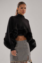 QUIET LUX FUR TRIM SWEATER IN BLACK