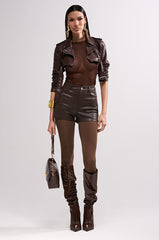 HARLEY LUXE ULTRA CROP MOTO IN CHOCOLATE