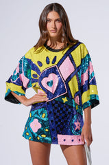 QUEEN OF HEARTS SEQUIN TSHIRT DRESS