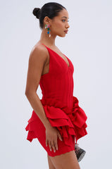 FELT CUTE RUFFLE BANDAGE MINI DRESS