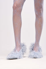 AZALEA WANG JAMEEKA BABY BLUE CURLY FUR PUMP STILETTO HEEL