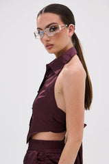 NO TIME FOR GAMES CROPPED HALTER TOP