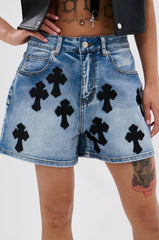 JAYDA CROSS DETAILED DENIM SHORT