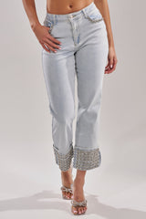 HANNI RHINESTONE DENIM CROPPED PANT