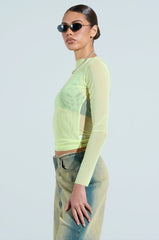 PAXTON SEXY DOUBLE LINED MESH LONG SLEEVE TOP