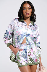 FLOWER PARTY SATIN BUTTON UP SHIRT