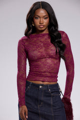 ESSENTIAL LACE LONG SLEEVE TOP IN PLUM