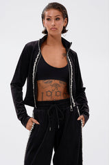 DARA RHINESTONE MOCK NECK ZIP-UP SWEATSHIRT