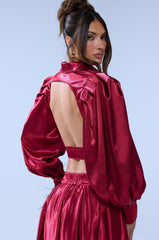 CANDICE OPEN BACK SATIN BUTTON DOWN SHIRT