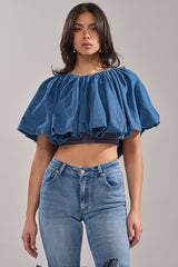 NEVER GOING TO STOP BLOUSE IN MEDIUM BLUE DENIM