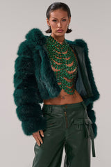 JOLENE FAUX FUR COAT IN EMERALD GREEN