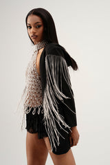 DRIPPY RHINESTONE FRINGE BLAZER