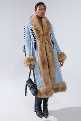 ERYKAH FUR TRIM DENIM TRENCH