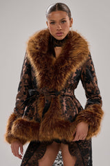 KENZY FUR TRIM MOTO IN JACQUARD