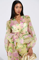 FLOWER POWER CHIFFON TIE-FRONT BLOUSE