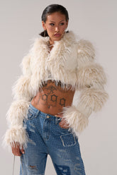 LOVERGIRL ULTRA CROP FUR TRIM MOTO IN IVORY
