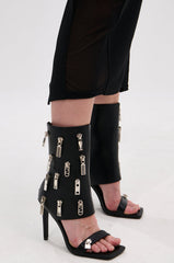 AZALEA WANG LUCAS BLACK ZIPPER DETAIL SANDAL BOOTIE