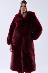 MANCHESTER HOODED FAUX FUR IN BURGUNDY