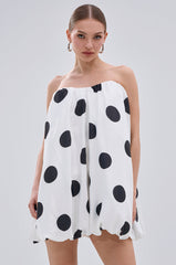 ON THE DOT SATIN BUBBLE MINI DRESS