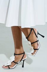 AZALEA WANG MERCI BLACK AND WHITE FLORAL STILETTO SANDAL